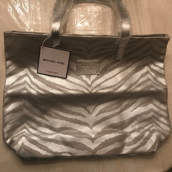 Michael Kors Handbags - Michael Kors Zebra Print Silver Tote Bag